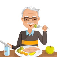 illustration of mature man enjoying a meal   